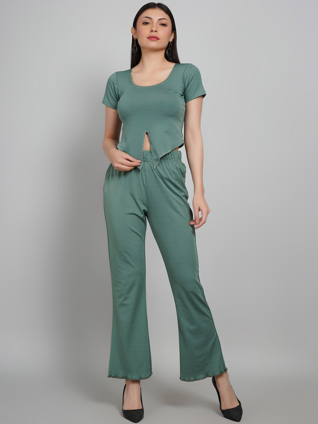 Gora Glama Round Neck Slit Top & Trouser Co-Ord Set