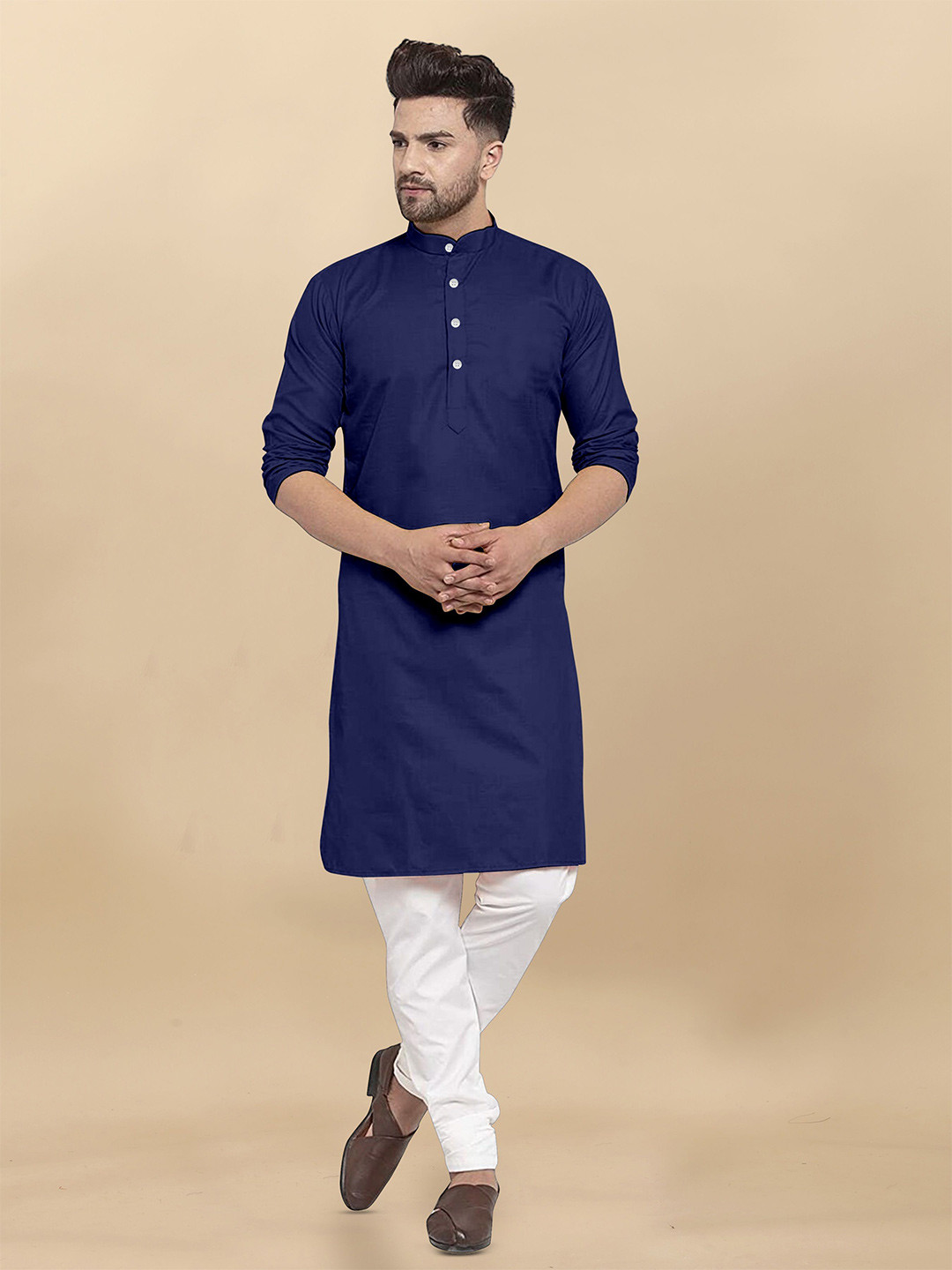 VS MALL Men Solid Band Collar Kurta