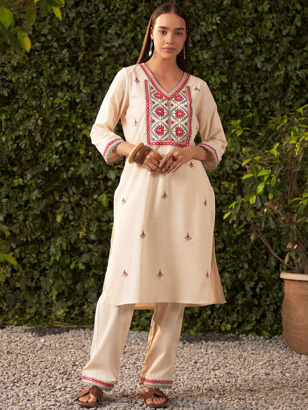 Lakshita Ivory Embroidered Rayon Co-Ord Set For Women