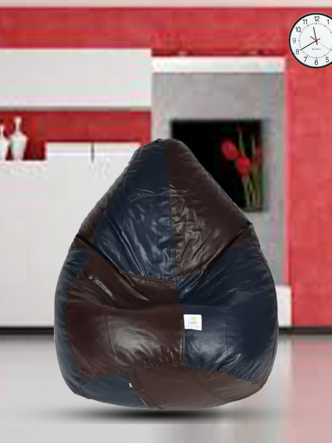 Coaster Shine Navy Blue & Brown Colorblocked Tear Drop Bean Bag Cover