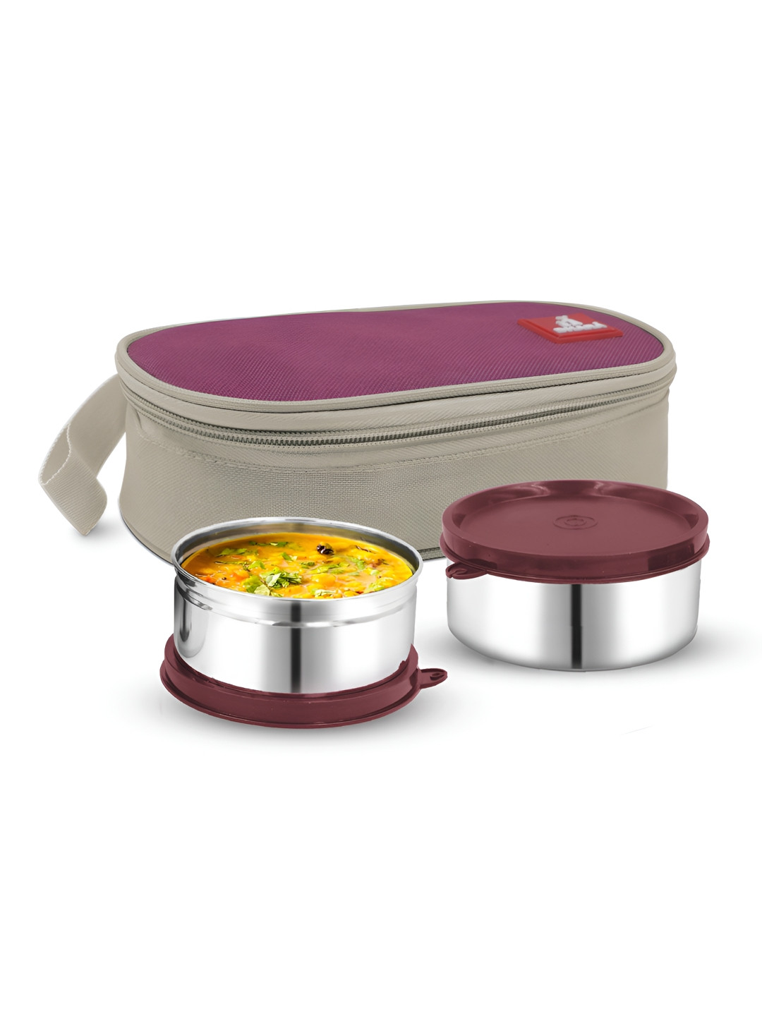 Dhara Stainless Steel Break Time Insulated Dishwasher Safe 3PC Lunch Box With Spoon & Fork
