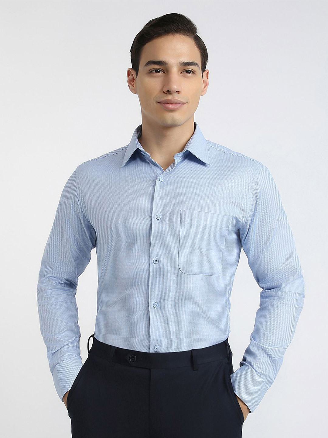 Raymond Structure Pattern Printed Pure Cotton Slim-Fit Cutaway Collar Formal Shirt