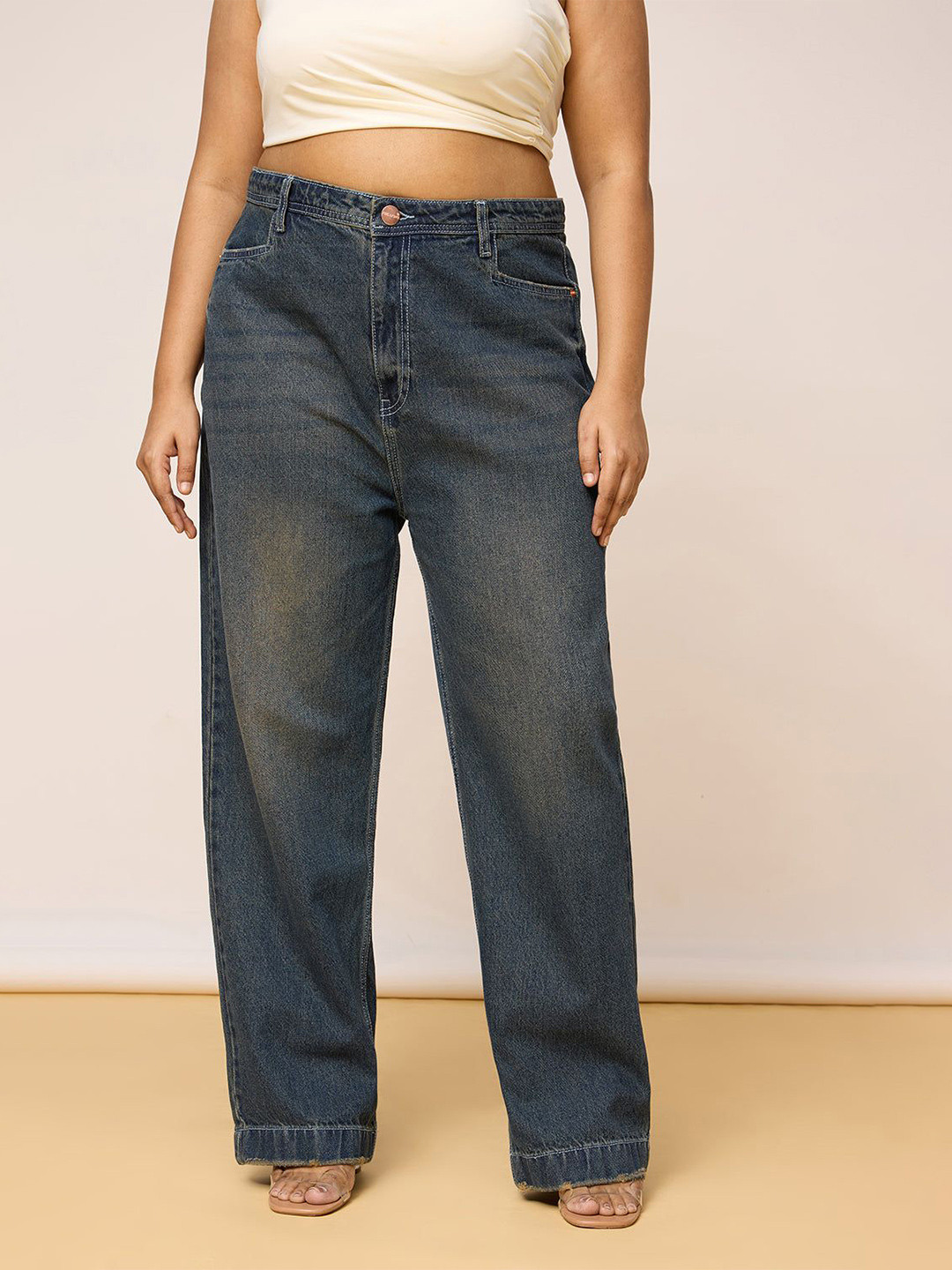 FREAKINS Women Ultimate Curve Weathered Cobalt Straight Leg Jeans