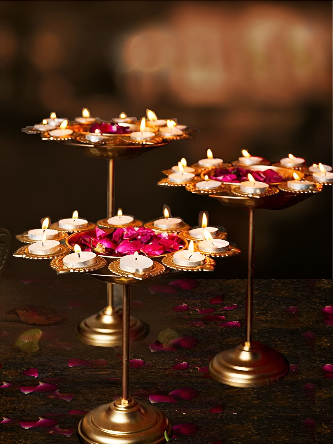 Shree Krishna Handicrafts AnD Gallery Gold-Toned 3 Pieces Floral Candle Holder