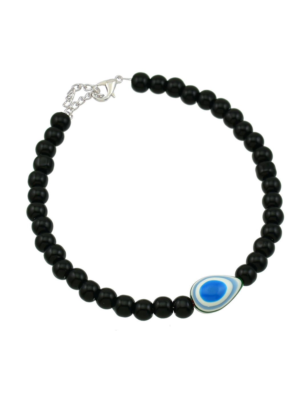 HIGH TRENDZ Silver-Plated Artificial Beaded Turkish Evil Eye Anklet
