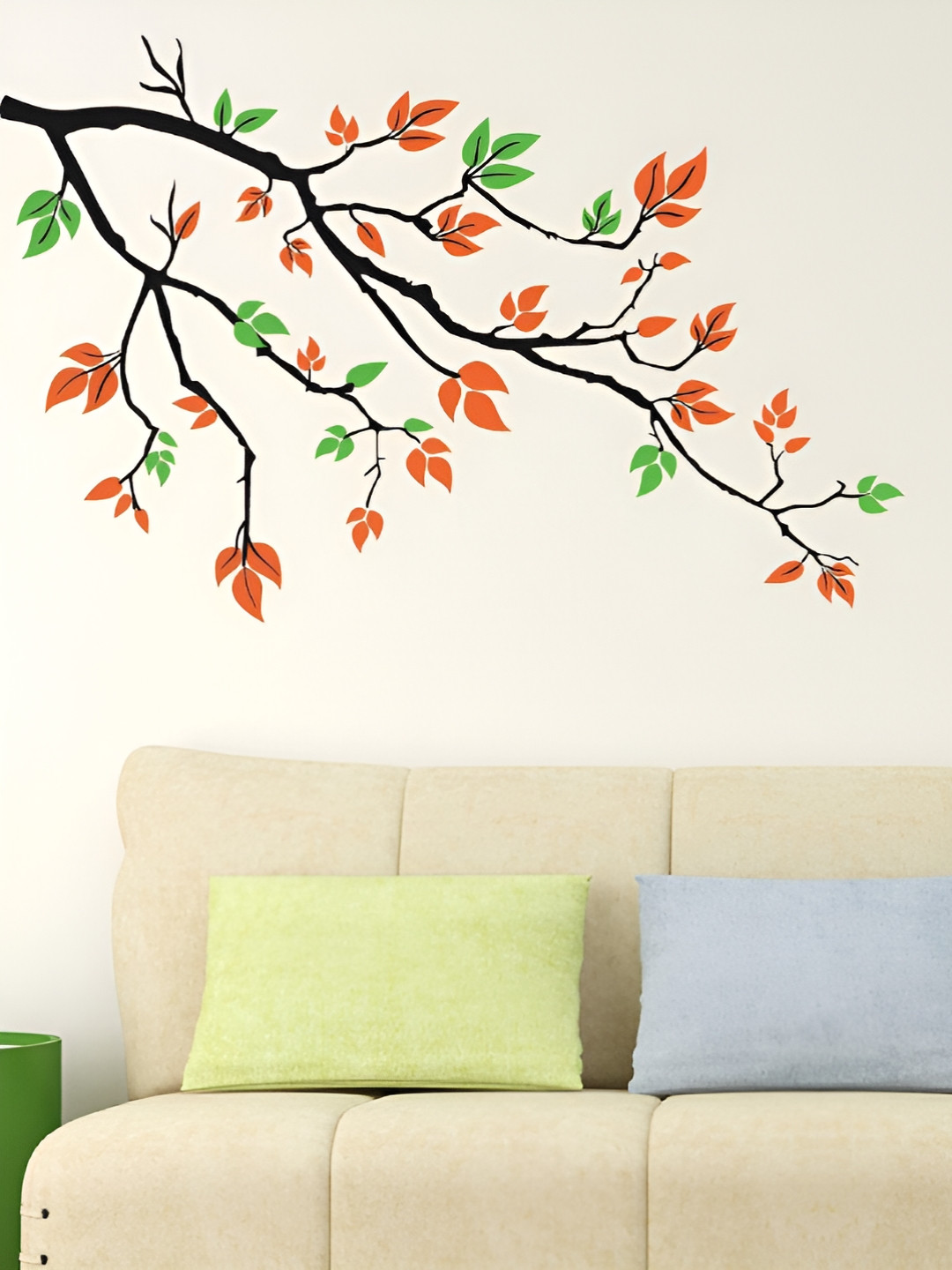 LANSTICK Green & Red Tree Branches Self Adhesive Wall Sticker