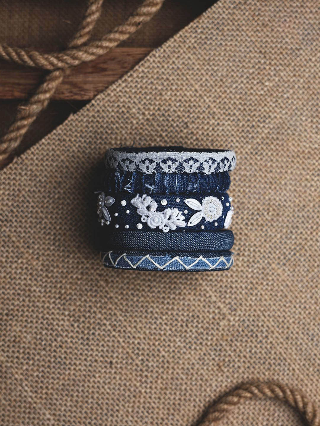 Taasha Craft Set Of 5 Peral-Studded & Beaded ThreadBangles