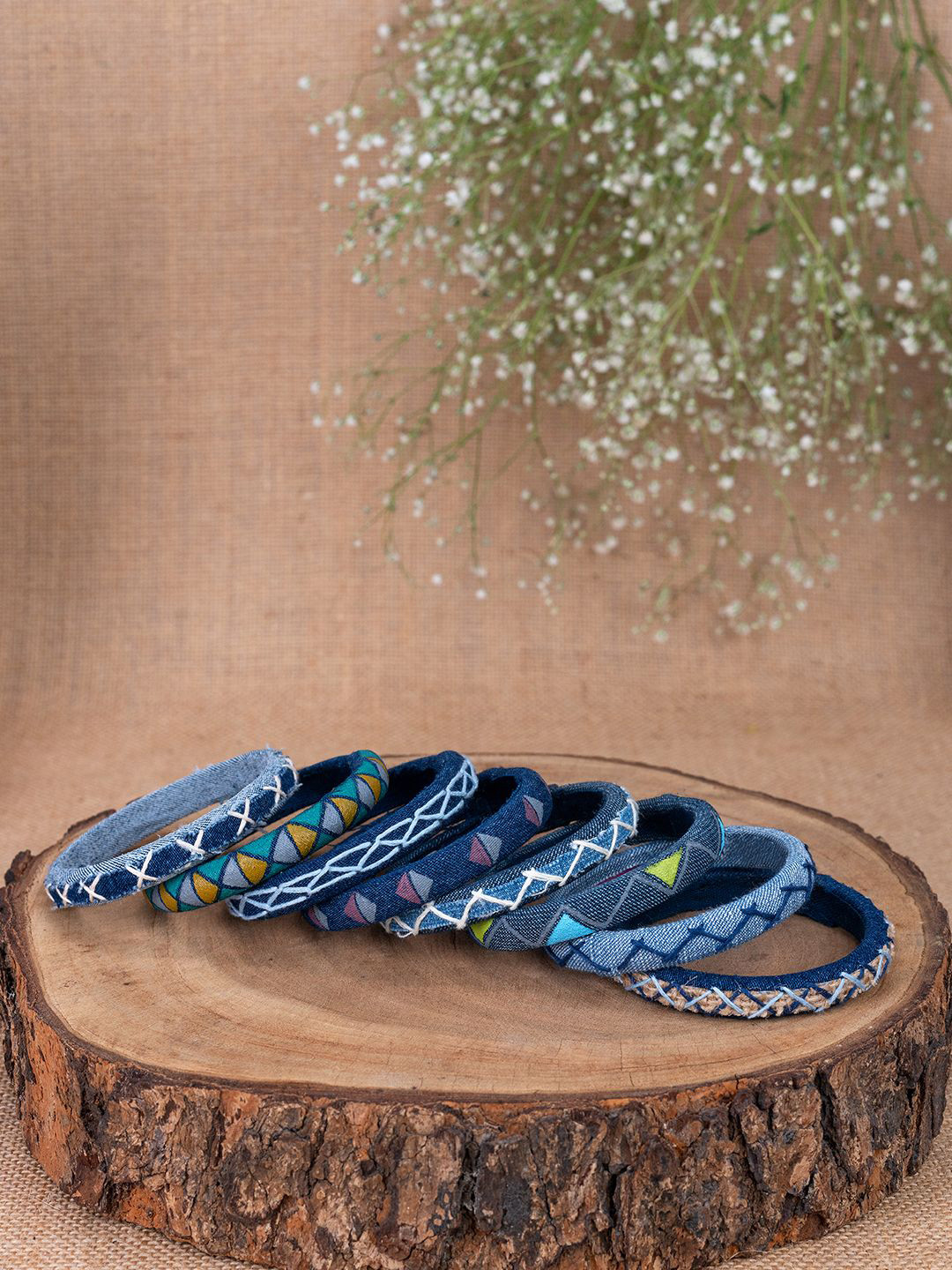 Taasha Craft Crystal Set Of 8 Denim Bangles