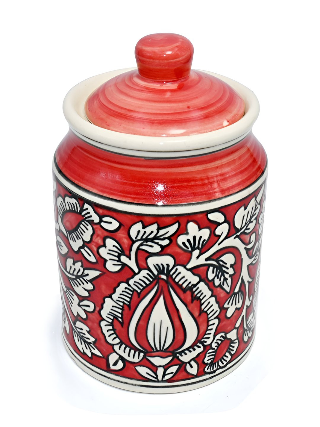 Amoorcart Red Ceramic Hand-Painted Container