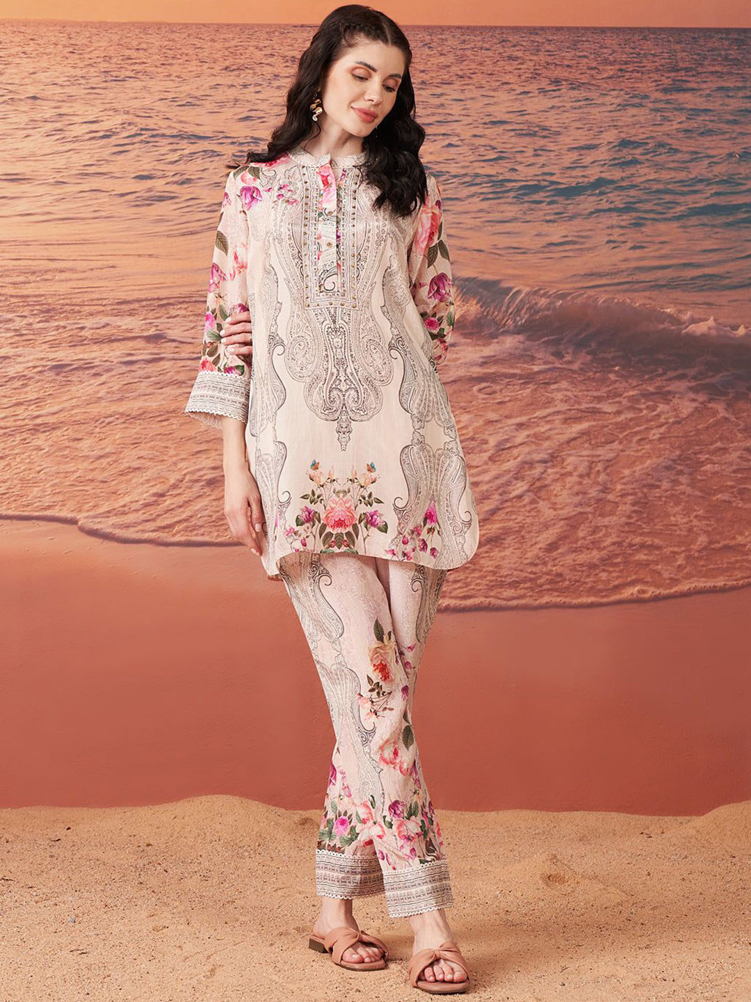 Lakshita Ivory Printed Shantoon Co-Ord Set For Women