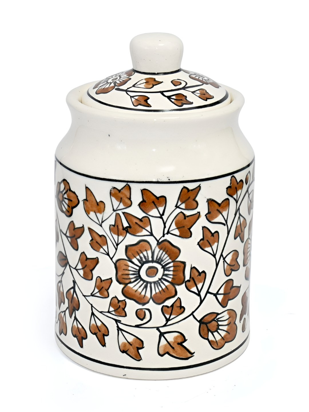 Amoorcart Camel Brown Floral Ceramic Air Tight Clip-On Canister-850ml