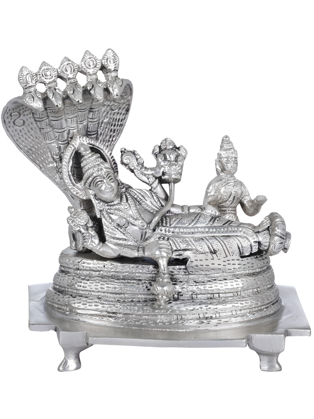 Exotic India Horse Cart Silver Brass Metallic Prayer Room Hand Made Small Showpiece - 5 Inches