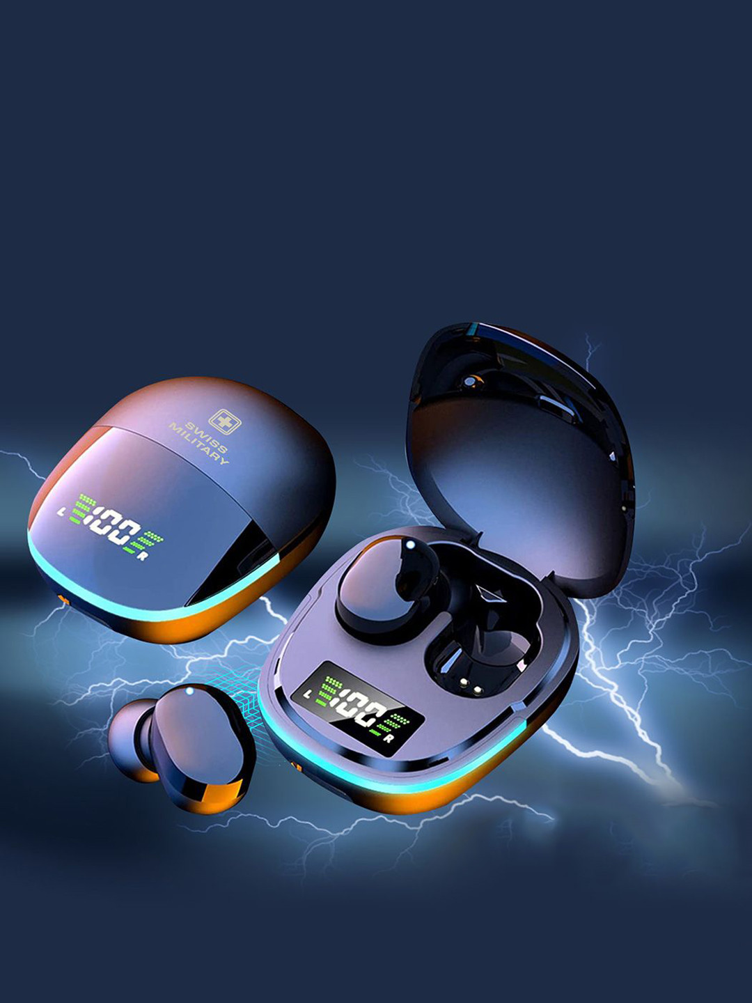 SWISS MILITARY Wireless Bluetooth Earbuds Earphones With Digital Display & Touch Control