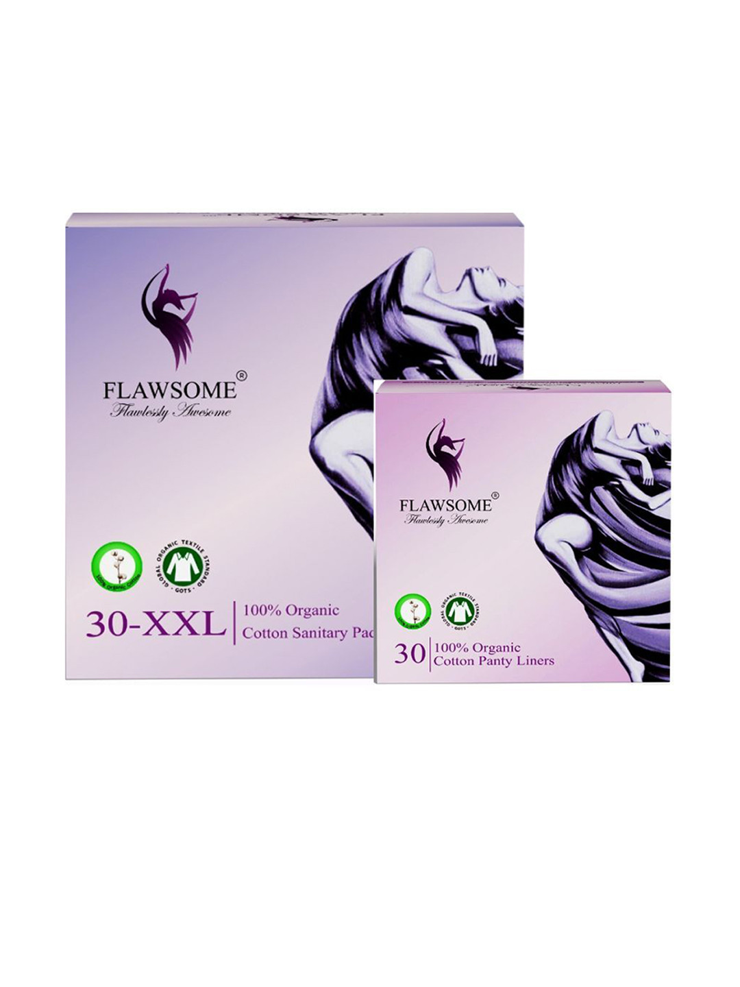 Flawsome Set Of 2 Organic Cotton Sanitary Pads - XXL With Panty Liners 30Pcs Each