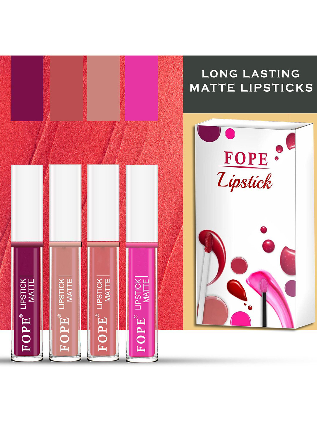 FOPE Set Of 4 Revolutionary Smudge Proof Matte Lipstick - 4 ml Each - Shade-1-6-7-12
