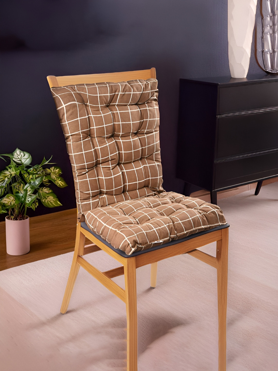 Myntra Elegant Homes Brown Checked Rectangular ShapedChairPads