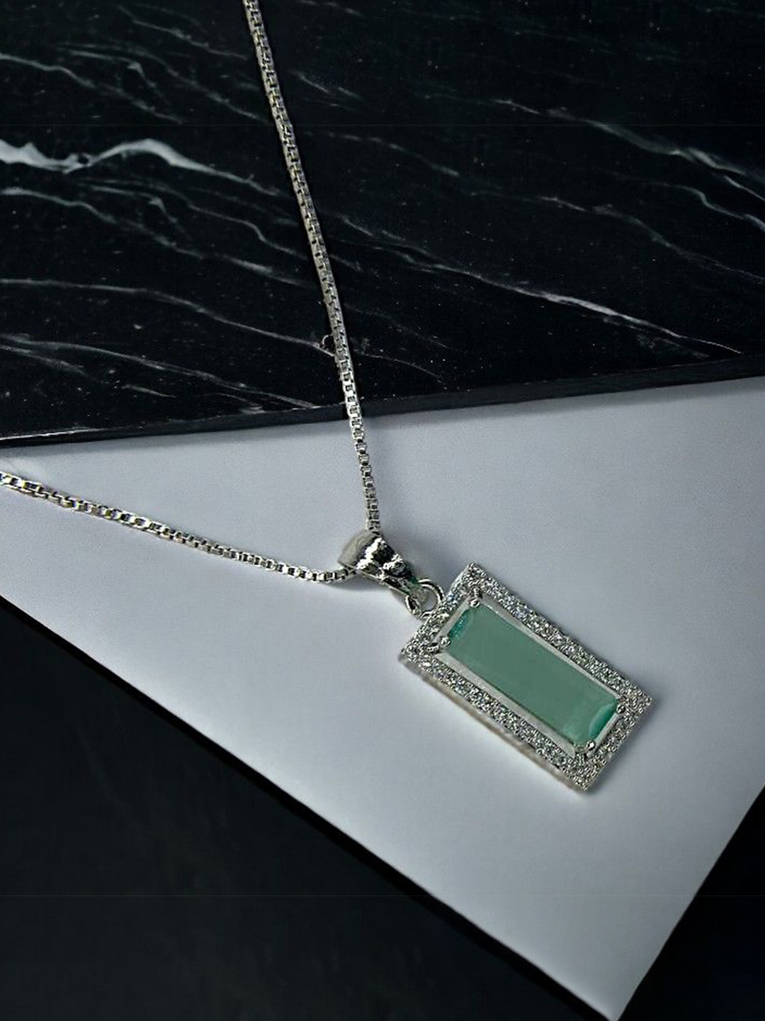 Anxvi Rhodium-Plated Rectangular Pendants With Chains