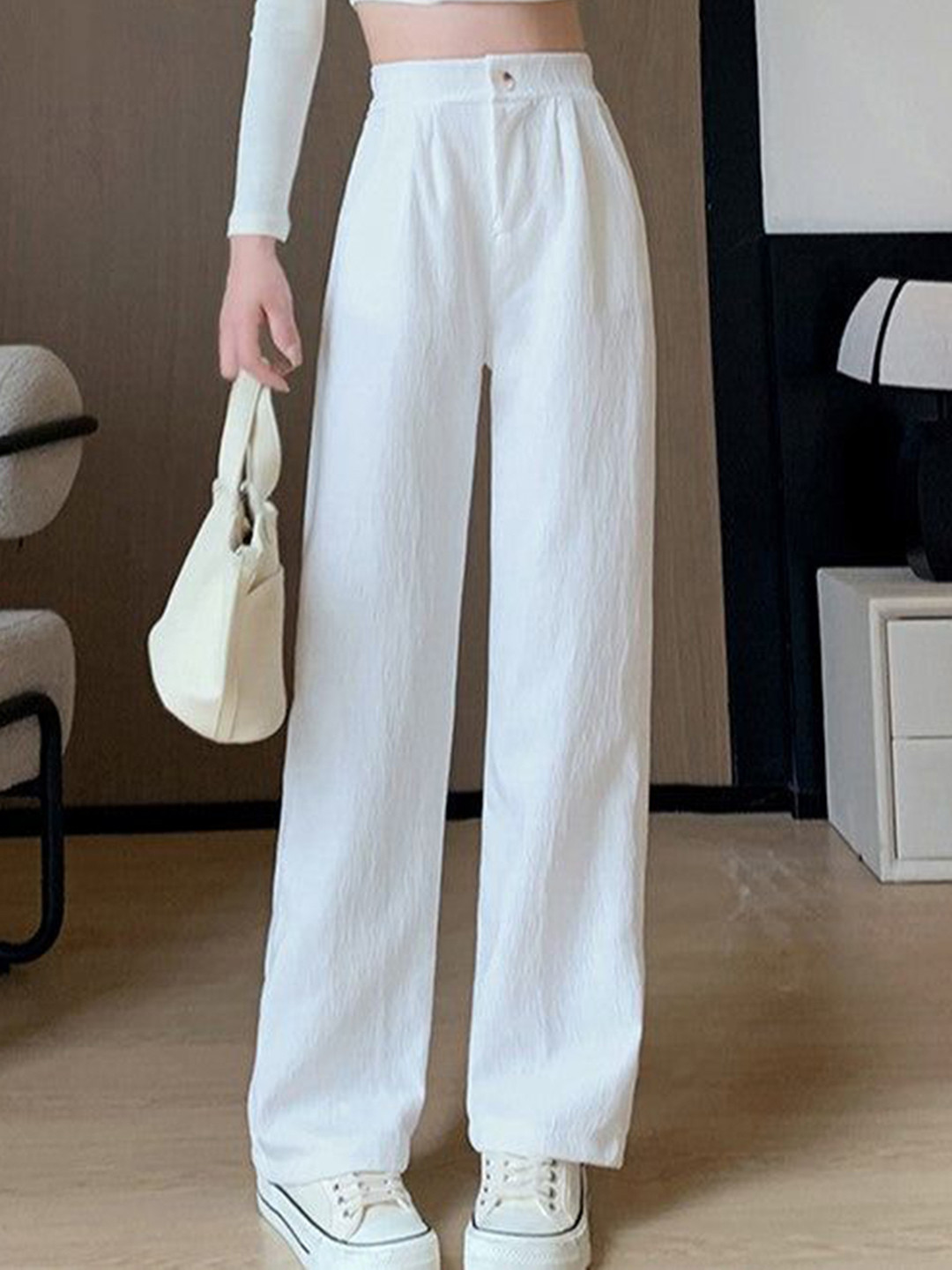 Outzidr Women Smart Textured Button Down Pants