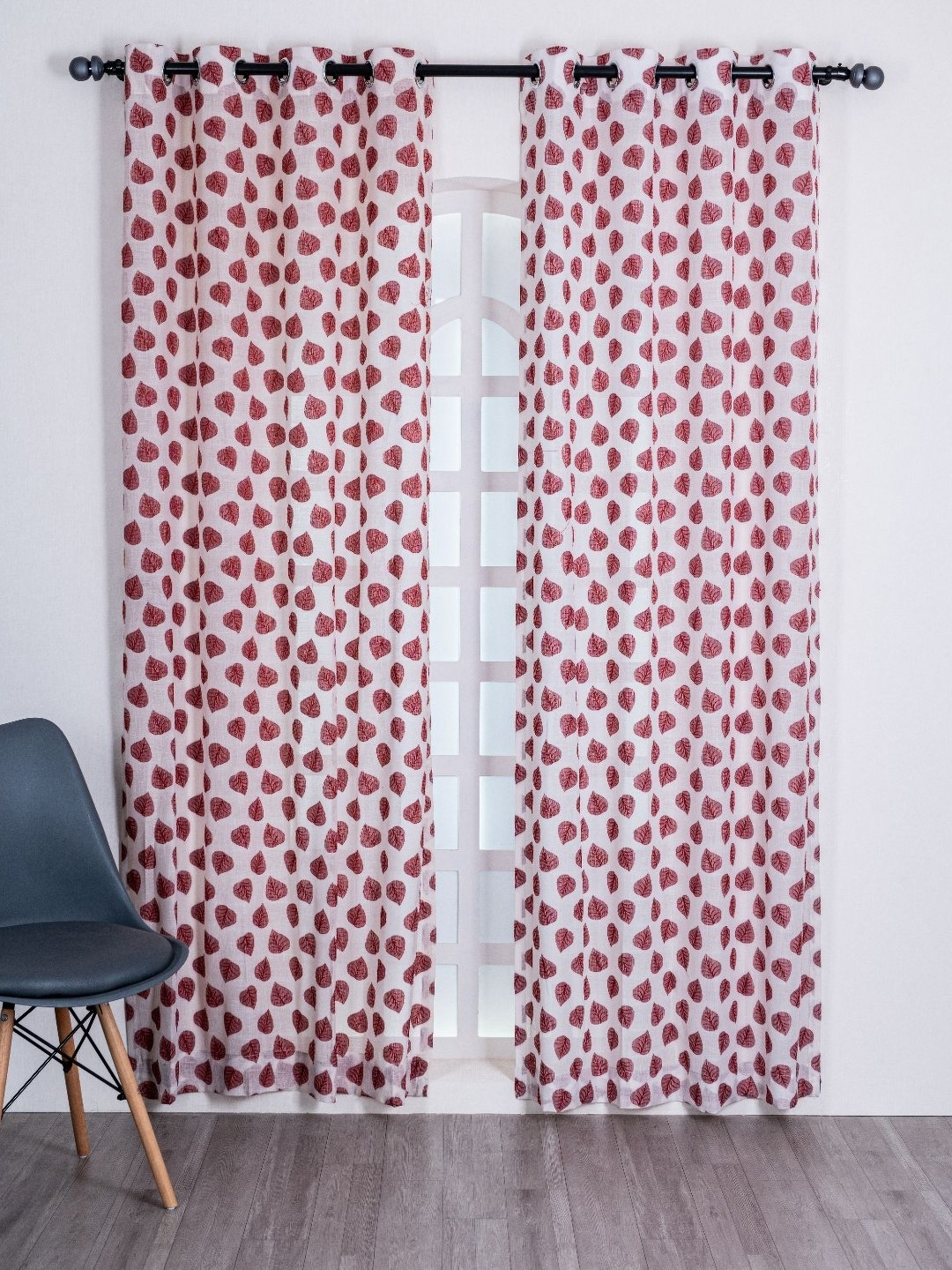 Parda Online Red & White Set of 4 Door Curtain
