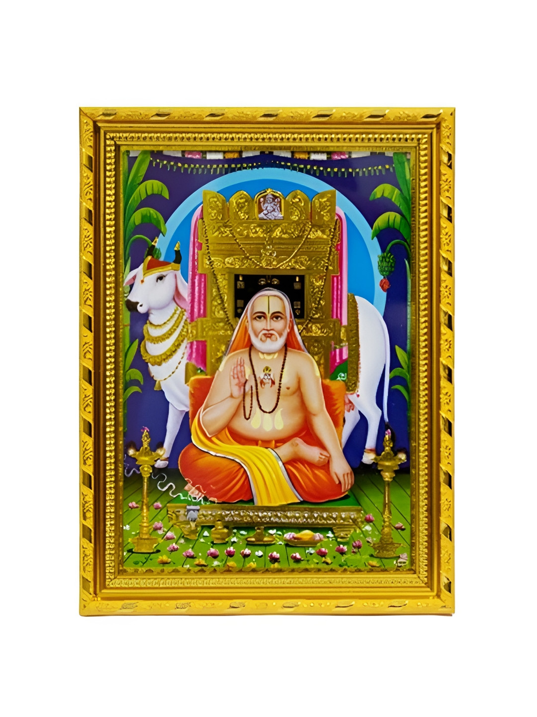 PujaNPujari Gold Toned & Blue Raghavendra Swamy Printed Photo Frame
