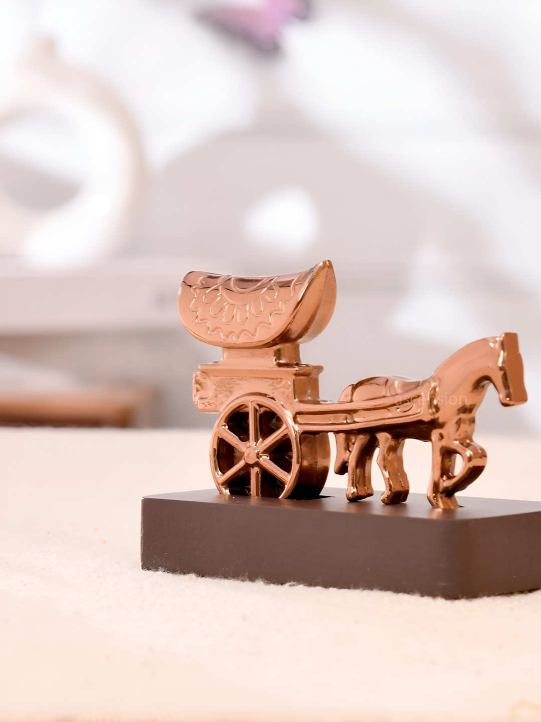 Ascension Horse Cart Gold Metal Metallic Living Room Tiny Showpiece - 2.8 Inches