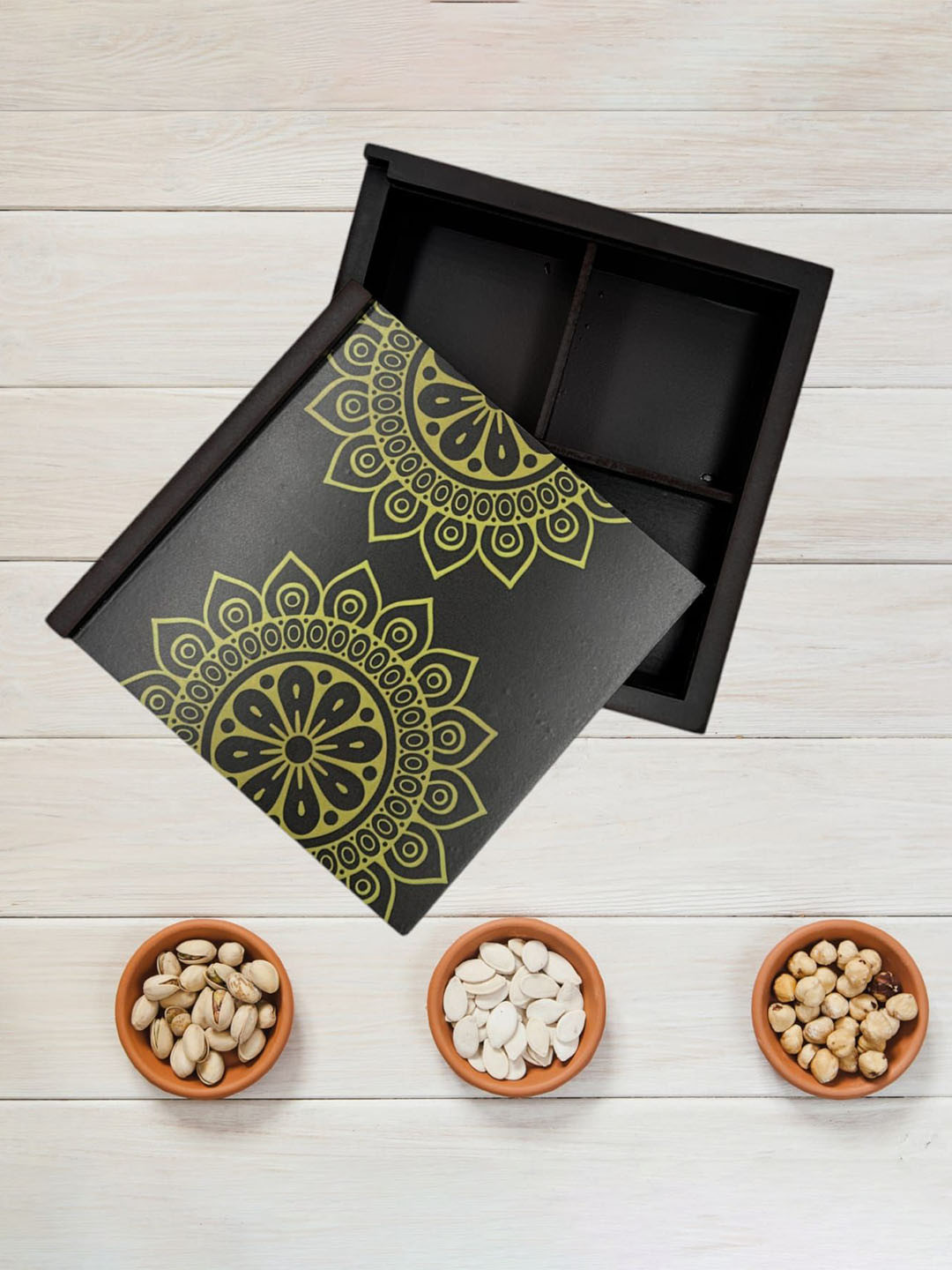 Angira Handicrafts Brown Floral Wood Flip Top Fridge Container