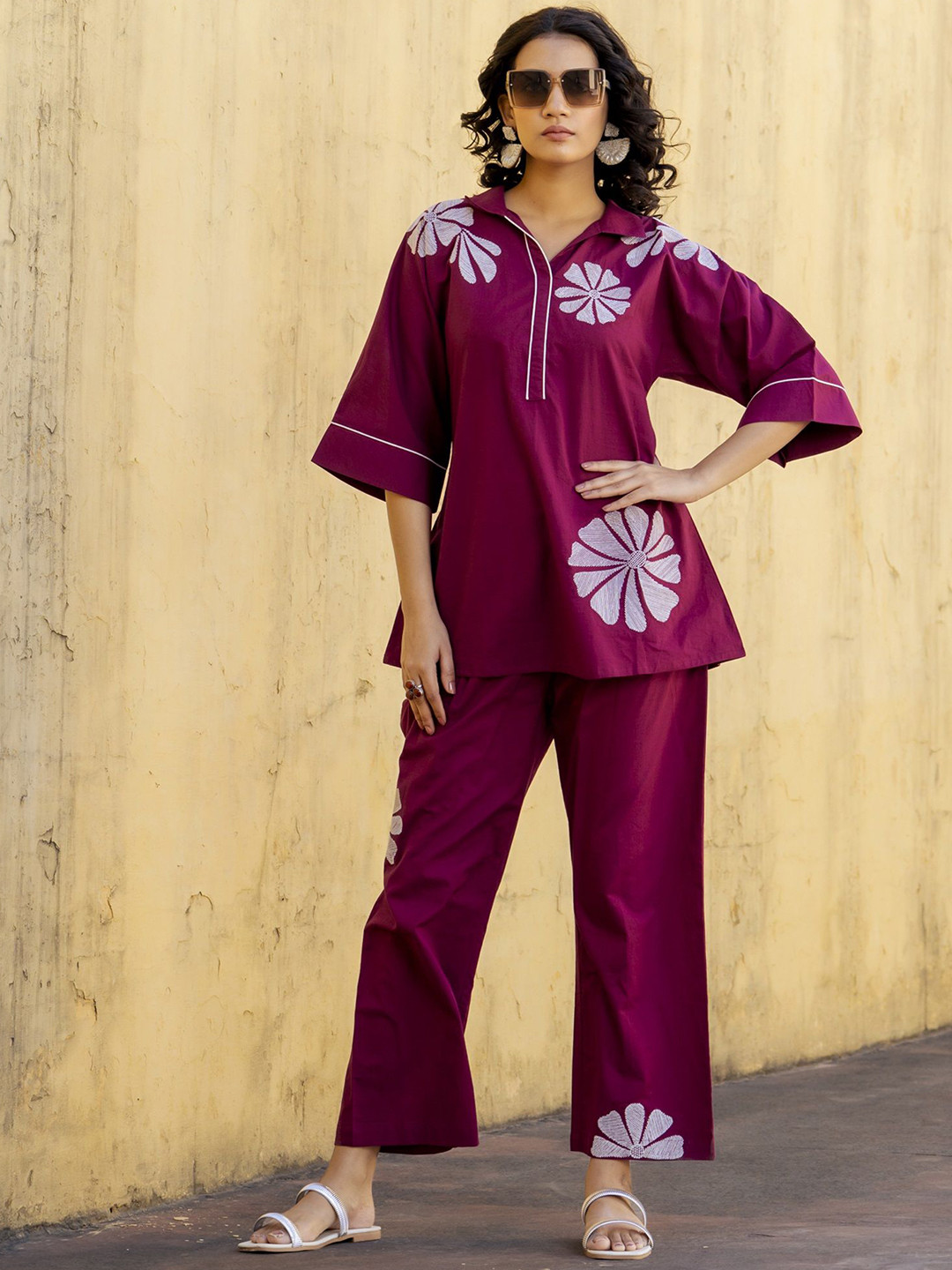 HOUSE OF MORA Embroidered Top With Trousers Co-Ords