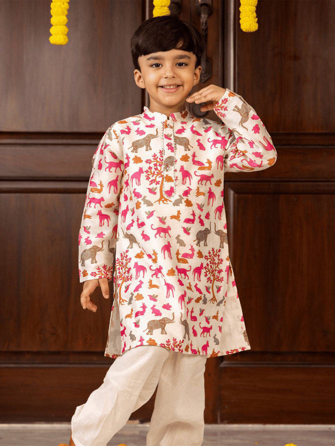 TIDY SLEEP Boys Animal Printed Kurta With Pyjamas