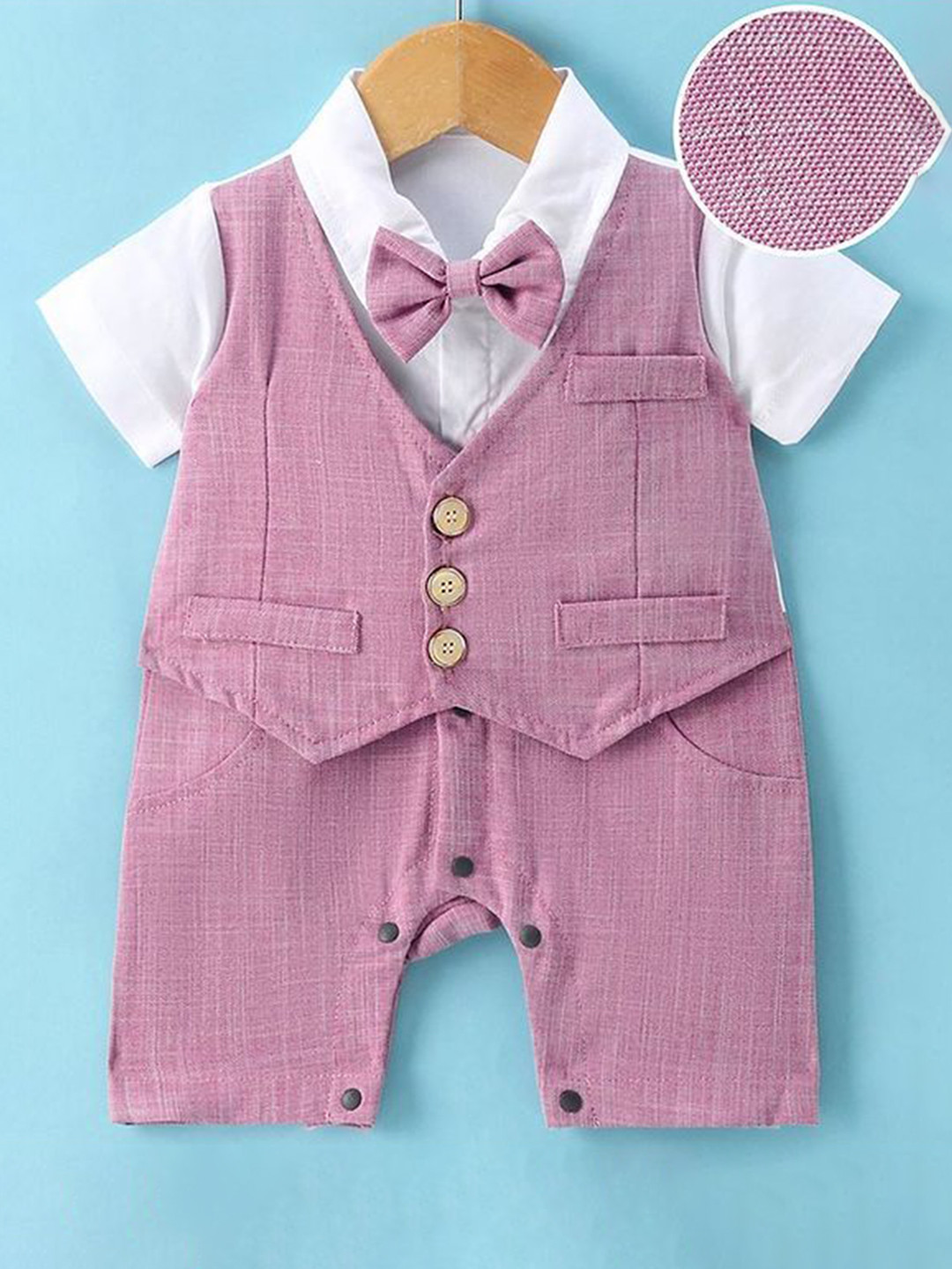 Mark & Mia Infant Boys Printed Romper With Attached Waist Coat & Bow
