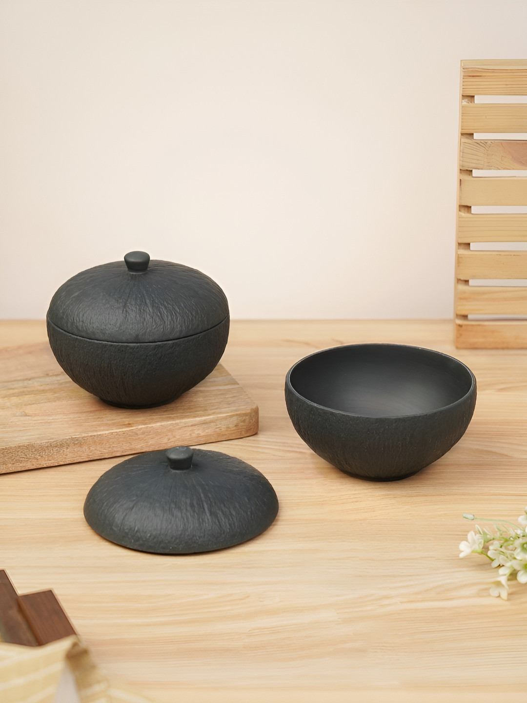 Vola Global LLP Black 4 Pieces Porcelain Dishwasher and Microwave Safe Core Bowl