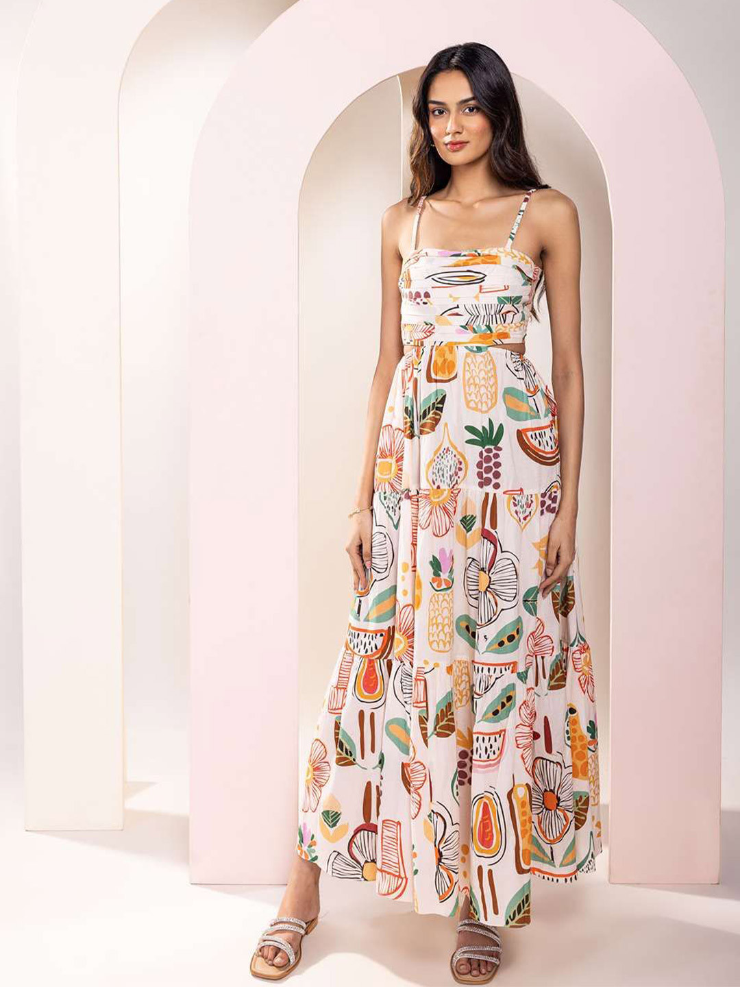 POPPI Women Gardenia Printed Cutout Maxi Dress