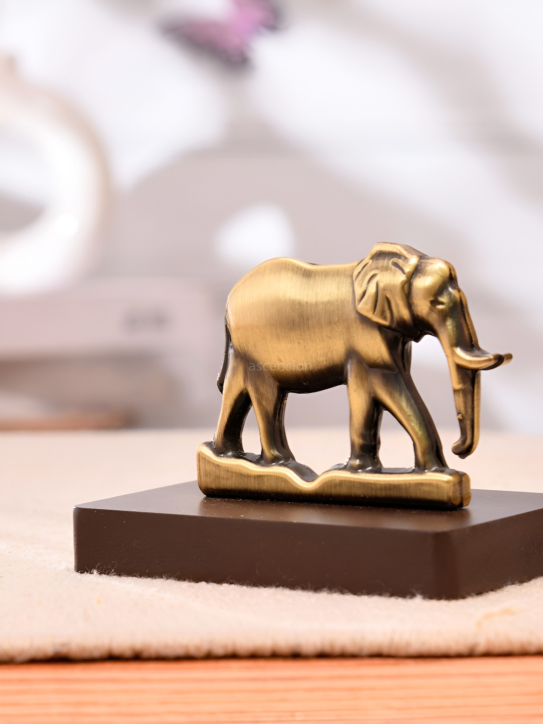 Ascension Elephant Gold Metal Metallic Living Room Tiny Showpiece - 2.8 Inches