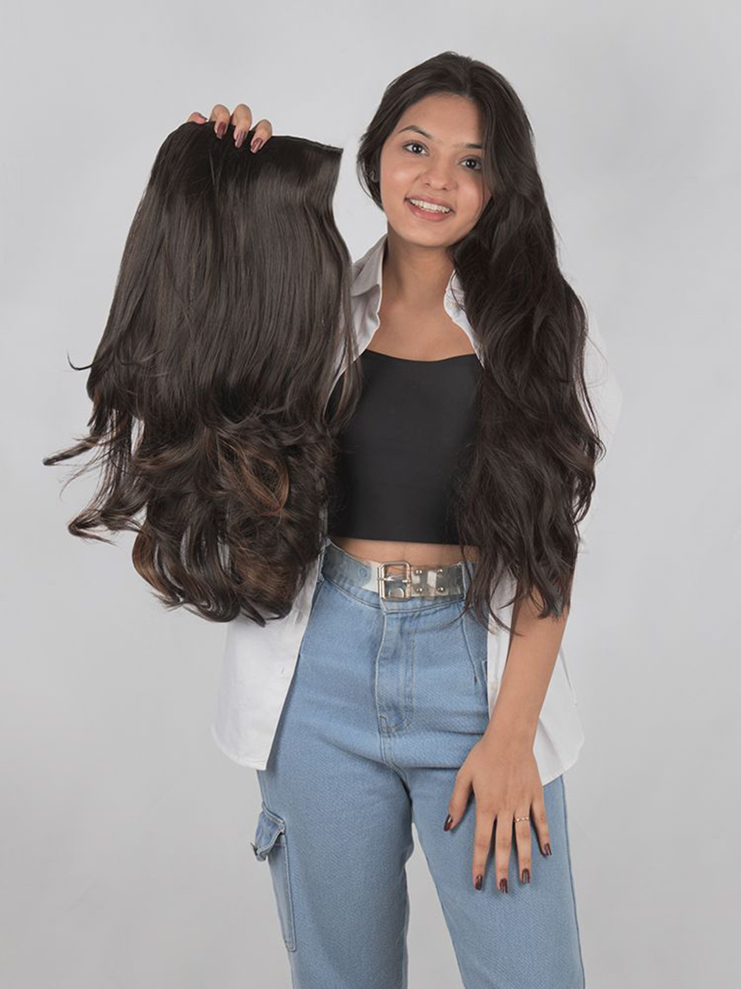 Stasia Street Clip In Wavy Scalp Topper Hair Extension- Copper Highlights- 24 Inch