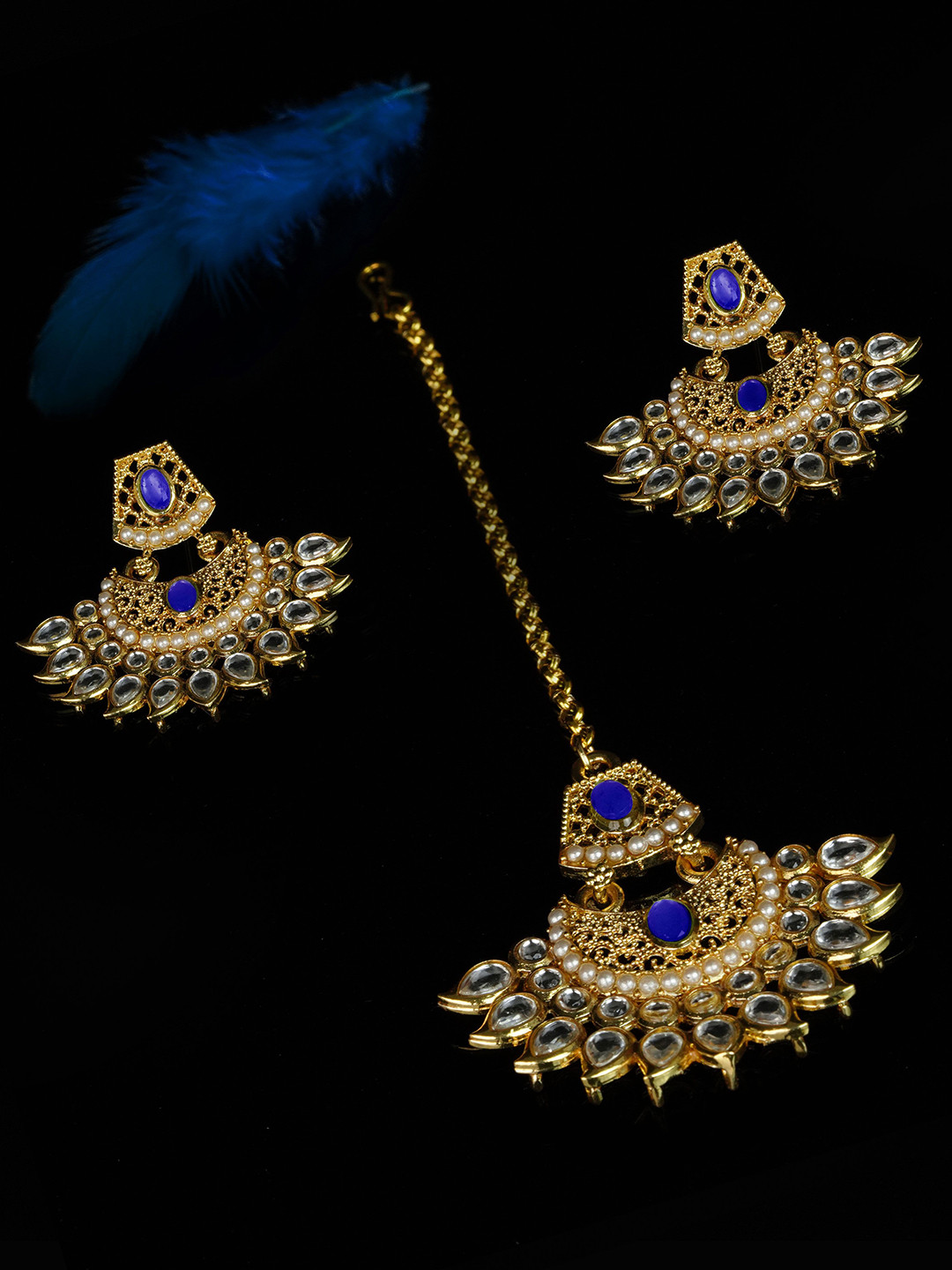 Anxvi 1K Gold-Plated Kundan Stone-Studded & Beaded Jewellery Set