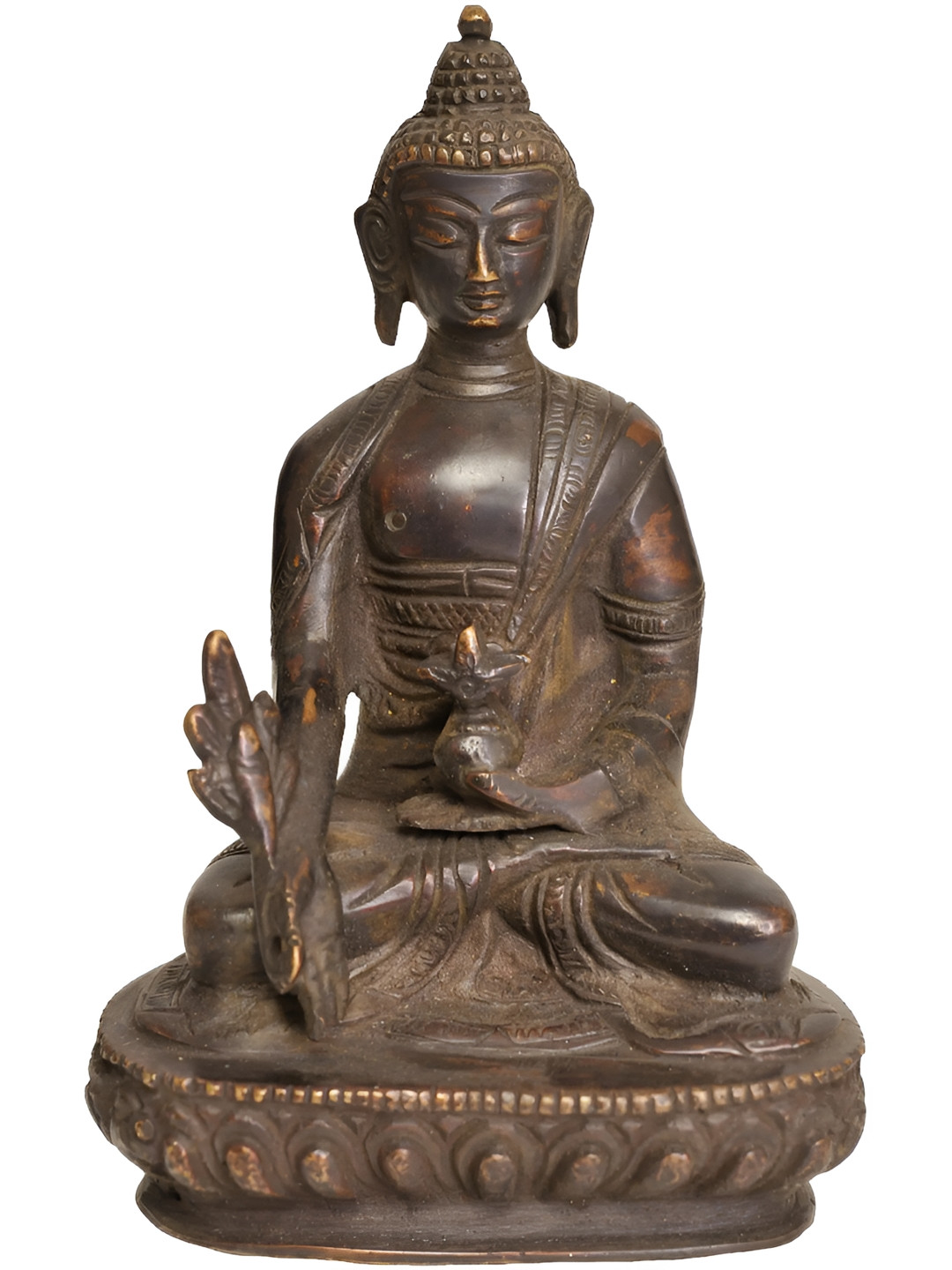 Exotic India The Medicine Buddha Brown Brass Metallic Prayer Room Medium Showpiece - 5.8 Inches