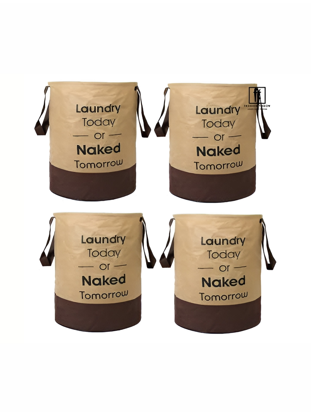 Fashion Throw 4 Pcs Brown & Beige Printed Foldable Laundry Bags