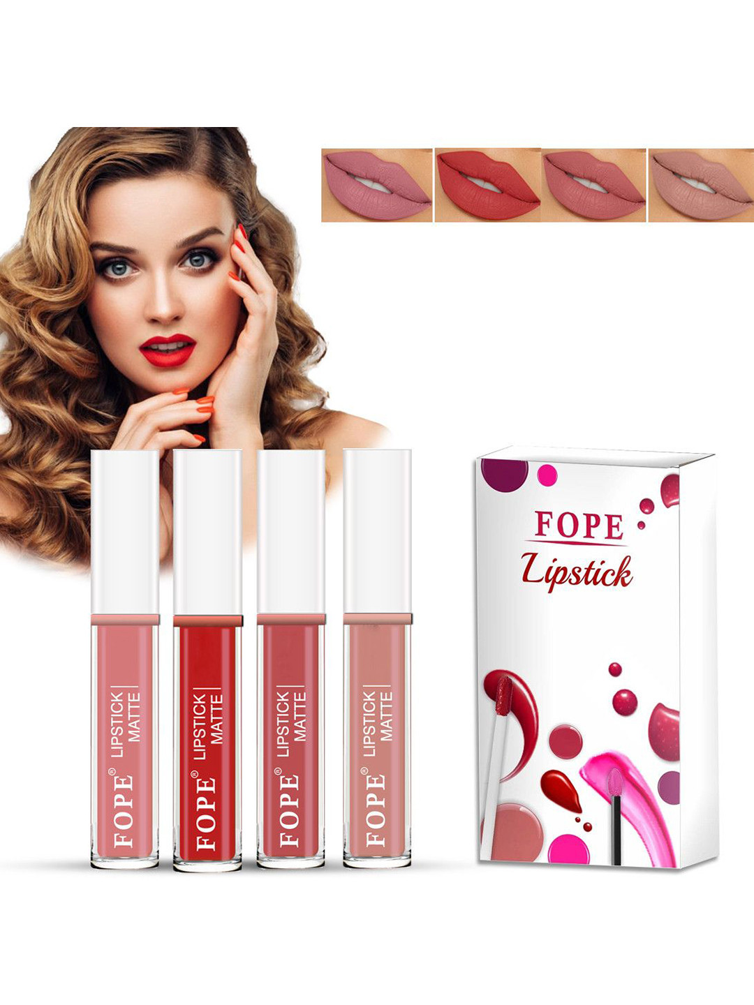 FOPE Set Of 4 Liquid Lipstick-4 ml Each-Old Rose 02-Dusty Red 04-Dark Rose 05-Old Pink 06