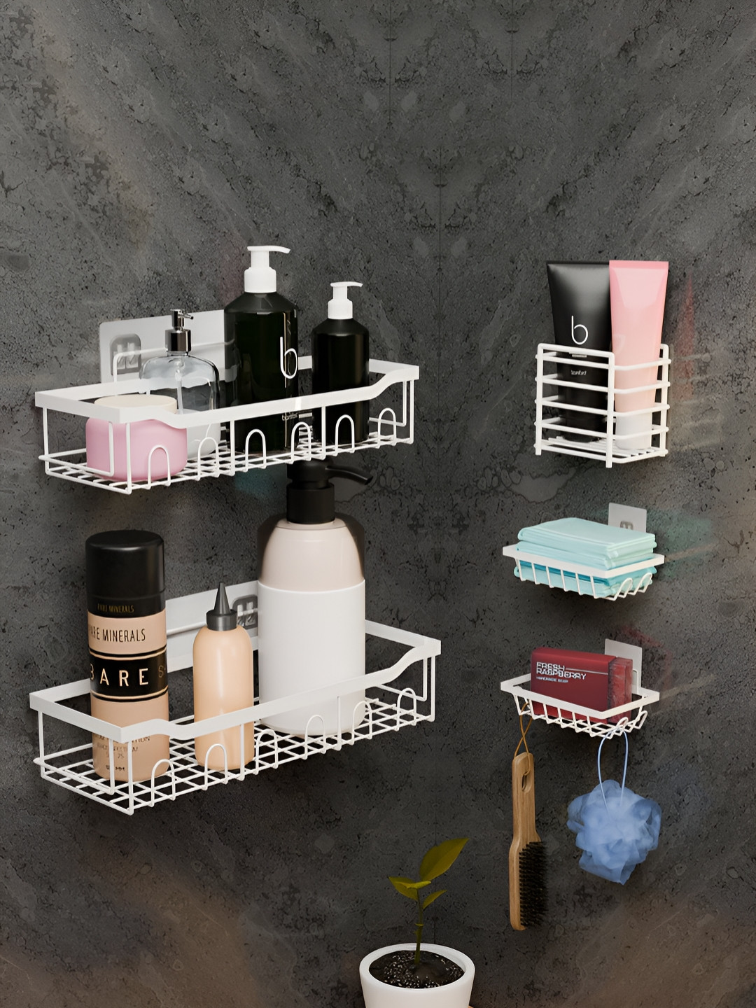 Myntra Elegant Homes White 5 Pieces Self Adhesive Bathroom Caddy