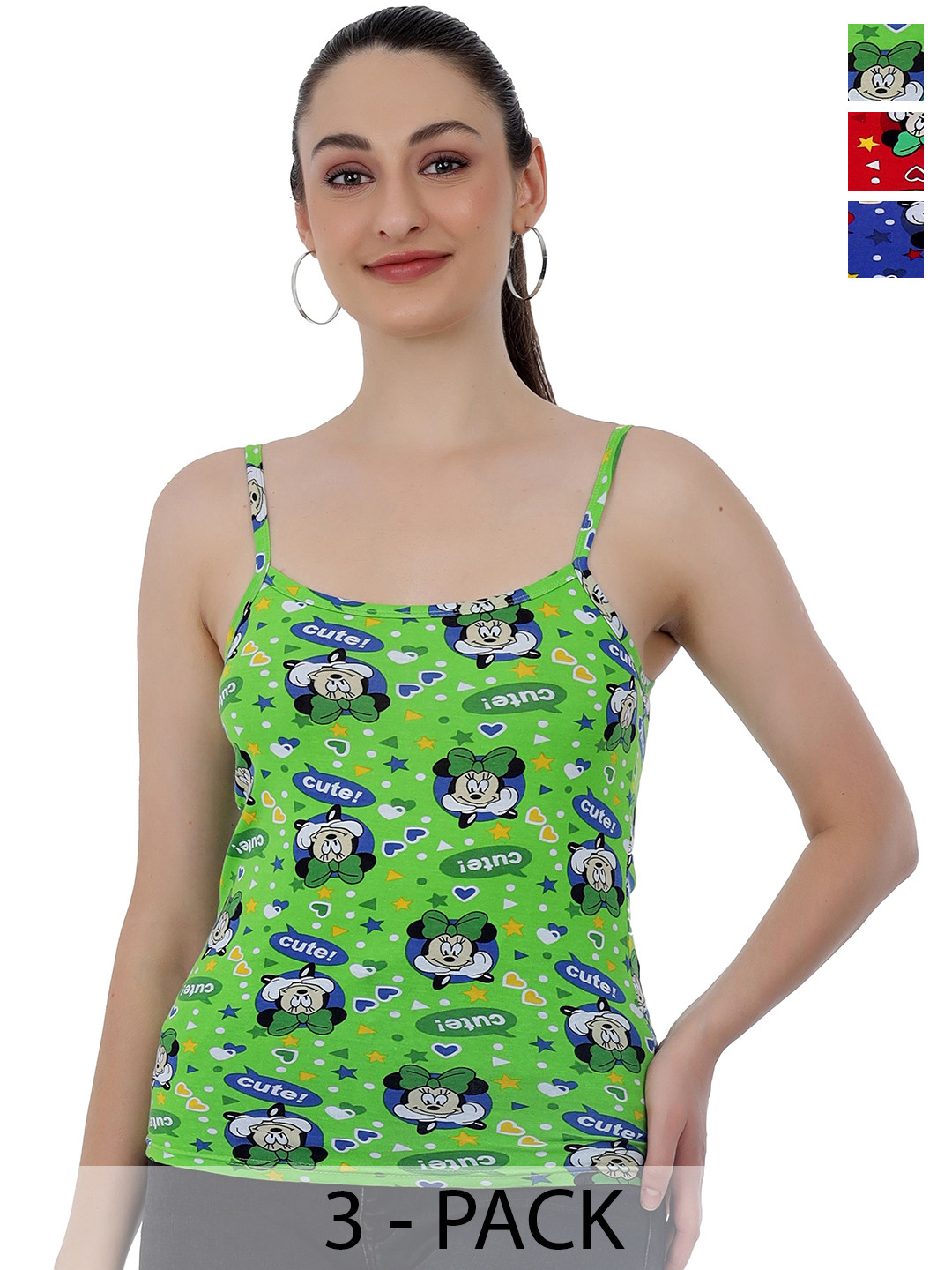 SELFCARE Women Pack of 3 Cartoon Characters Print Top