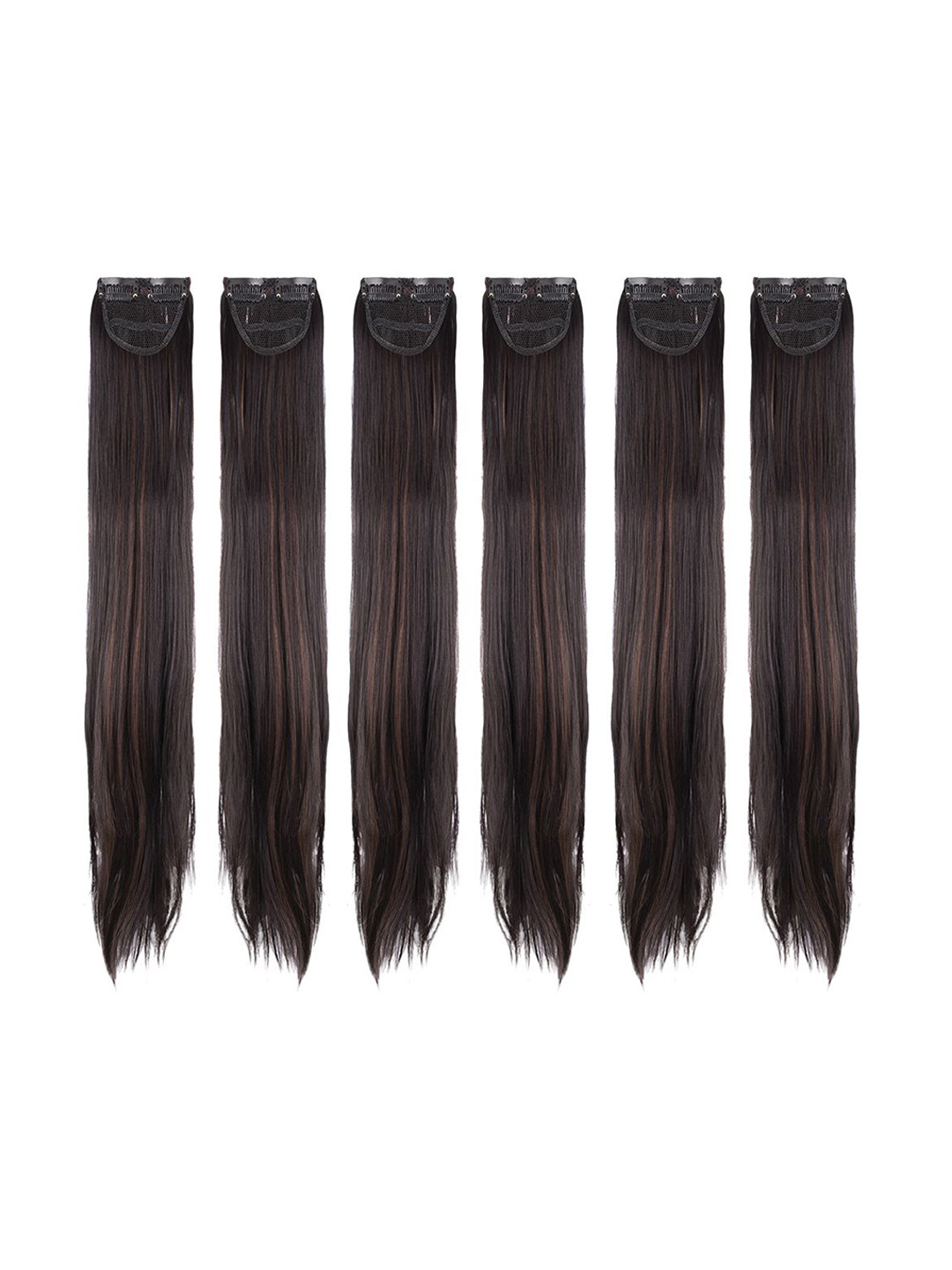 Stasia Street Set Of 6 Clip-In Straight Side Patches  Hair Extensions - Brown - 24 Inch