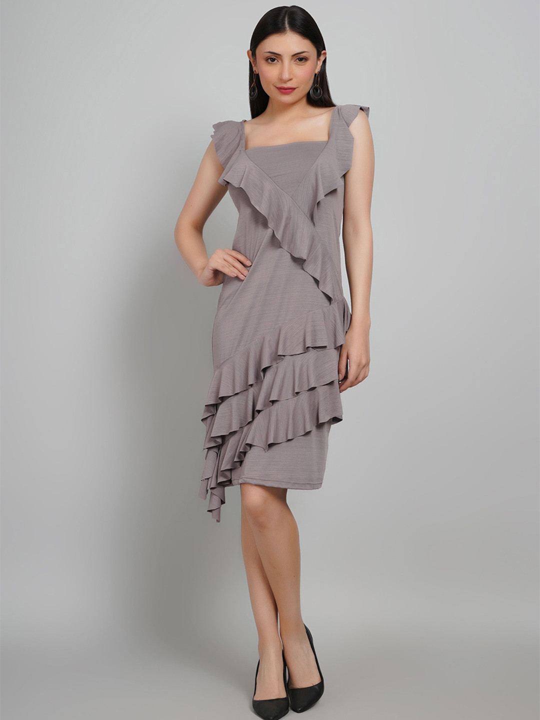 Gora Glama Striped Ruffles Detail A-Line Dress