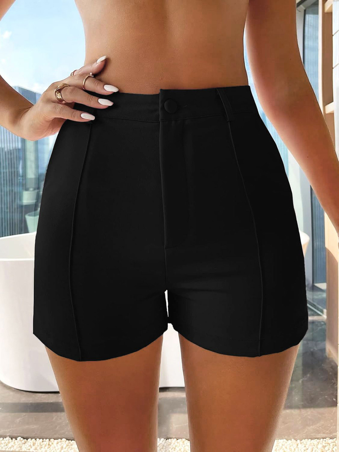 Stylecast X Slyck Women Solid Pattern High-Rise Above Knee Regular Fit Shorts