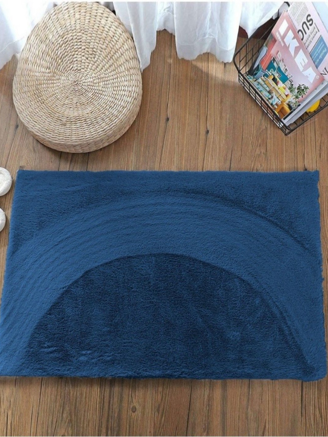 RADECOR Navy Blue Super Soft Fluffy Anti-Skid Bath Mat