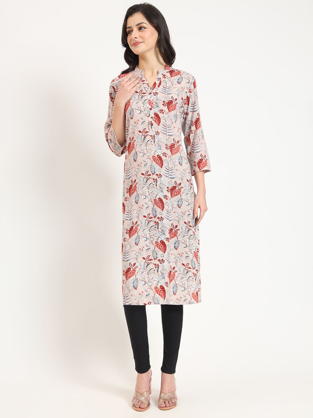 Divena Women Floral Printed Mandarin Collar Straight Kurta
