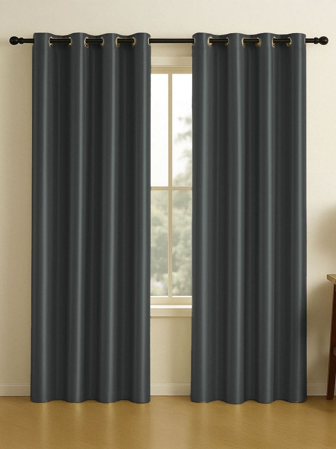 LINENWALAS Happy Sleeping Grey Set of 2 Black Out Long Door Curtain