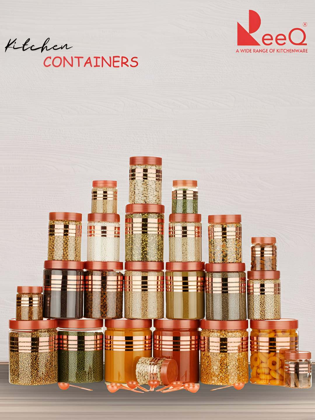 Reeq Brown Plastic Air Tight 24 Piece Screw Top Jar