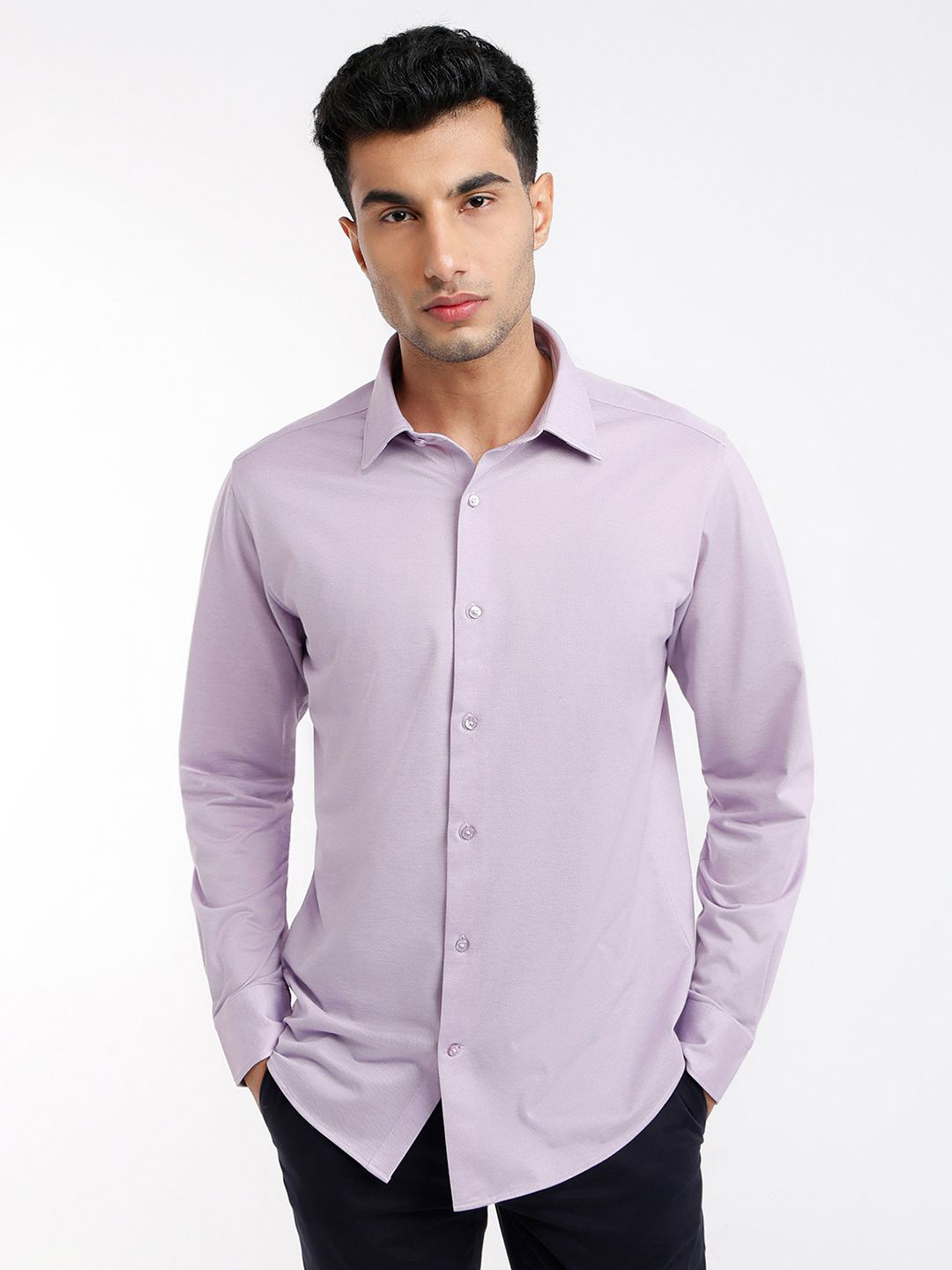 Raymond Structure Pattern Pure Cotton Slim-Fit Semicutaway Formal Shirt