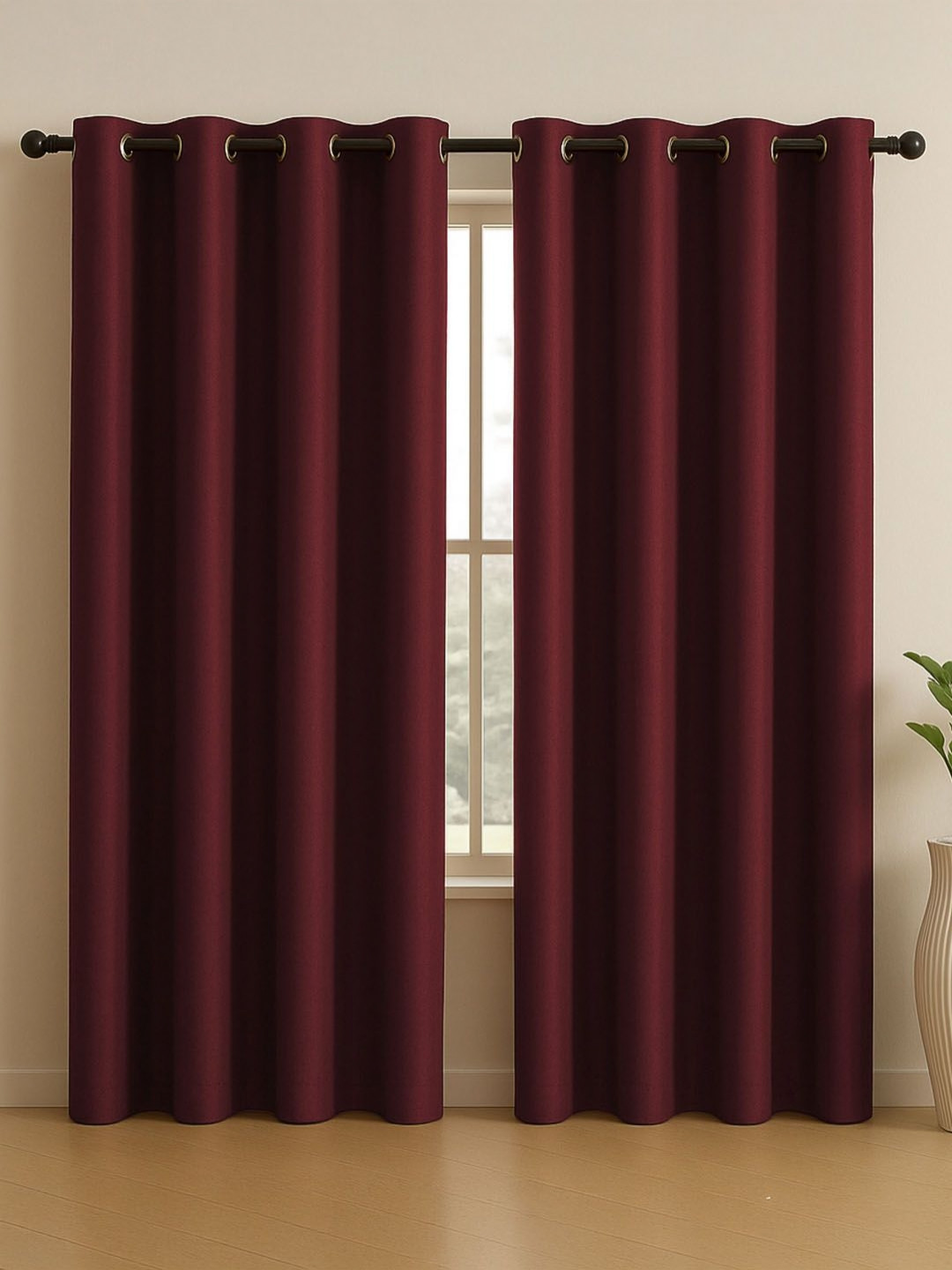 LINENWALAS Happy Sleeping Maroon 2 Pieces Black Out Window Curtain