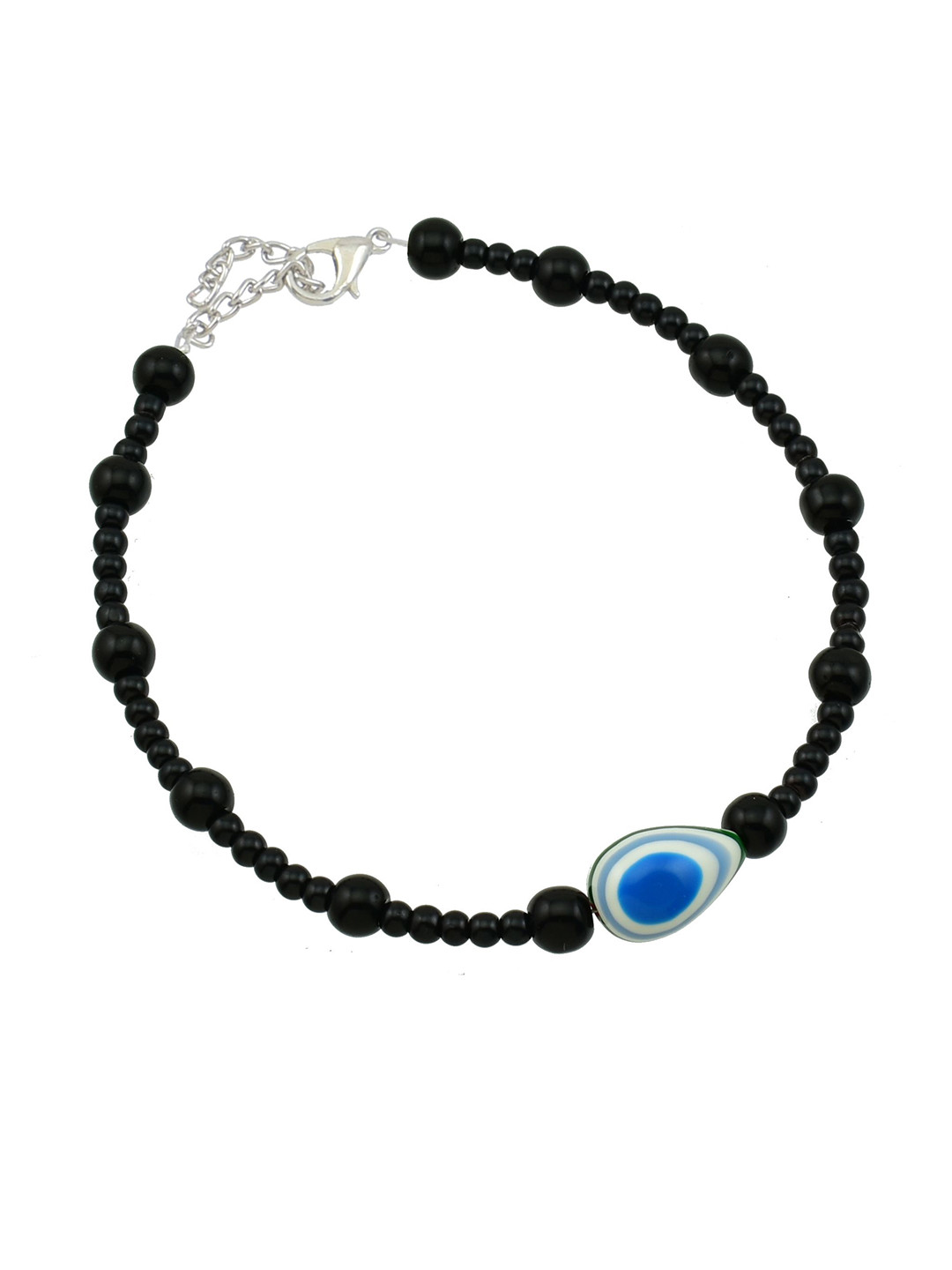 HIGH TRENDZ Silver-Plated Artificial Beaded Turkish Evil Eye Anklet
