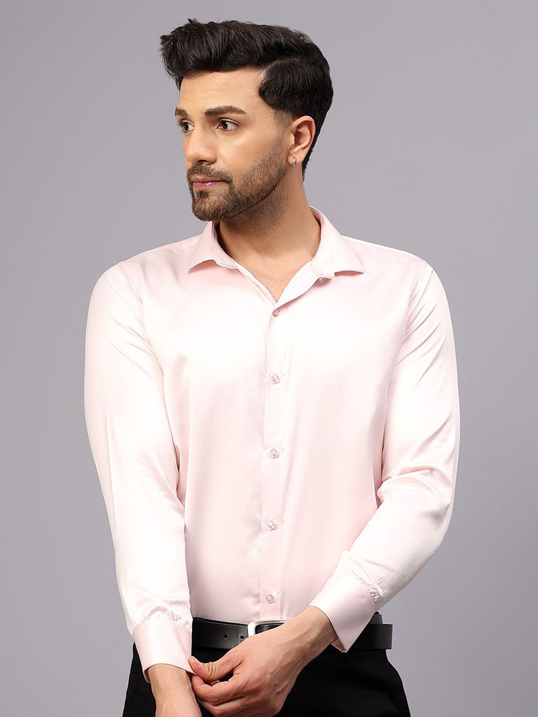 CVC Men Regular Fit Poly Satin Silk Pink Shirt